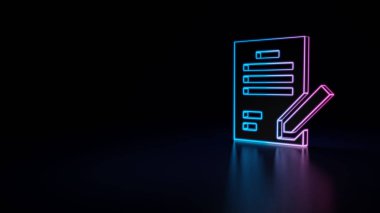 mavi menekşe neon sözleşme ve siyah arka plan üzerine izole kalem 3D simgesi