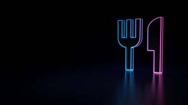 mavi menekşe neon çatal ve bıçak siyah arka plan üzerine izole 3D simgesi