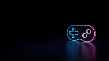 siyah arka plan üzerine izole mavi menekşe neon oyun pedi konsolunun 3D simgesi