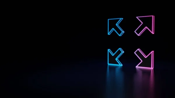 Ikonen Blå Violett Neon Fyra Expanderingspilarna Isolerad Svart Bakgrund — Stockfoto