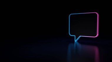 siyah arka plan üzerine izole mavi menekşe neon yorum balonunu 3D simgesi