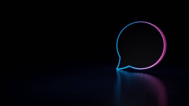 siyah arka plan üzerine izole mavi menekşe neon yorum balonunu 3D simgesi
