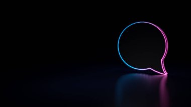 siyah arka plan üzerine izole mavi menekşe neon yorum balonunu 3D simgesi