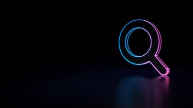 mavi menekşe neon Büyüteç siyah arka plan üzerine izole 3D simgesi