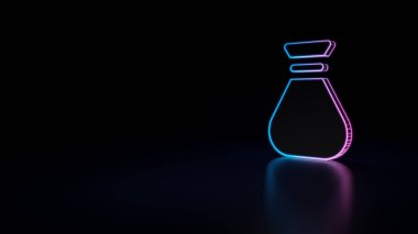 3D simge siyah arka plan üzerine izole mavi menekşe neon para çanta