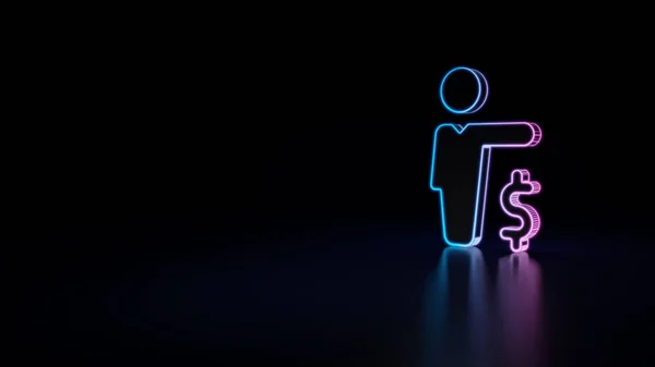siyah arka plan üzerine izole Doları sembolü olan mavi menekşe neon kişinin 3D simgesi