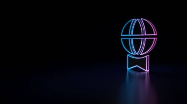 mavi menekşe neon küre şekilli madalya siyah arka plan üzerine izole kurdele ile 3D simgesi