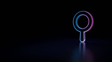 mavi menekşe neon Büyüteç siyah arka plan üzerine izole 3D simgesi