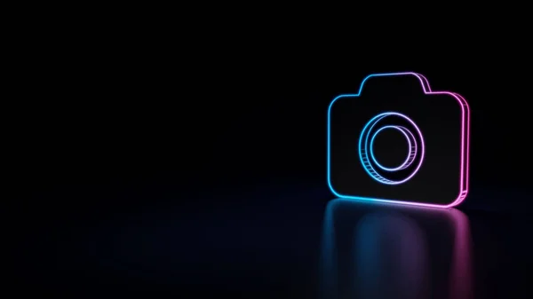 Icon Blue Violet Neon Camera Isolated Black Background — Stock Photo, Image