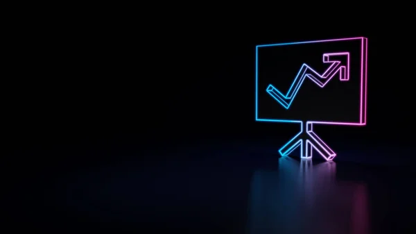 3D simgesi mavi menekşe neon tanıtım kurulu ile siyah arka plan üzerine izole ok grafiği