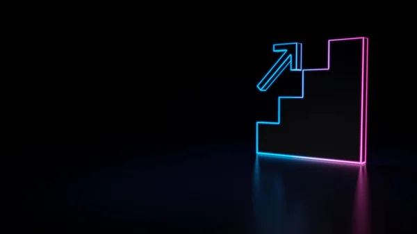 Ikonen Blå Violett Neon Trappor Med Uppåtpil Isolerad Svart Bakgrund — Stockfoto