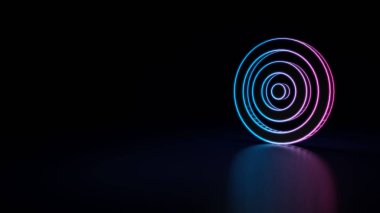 siyah arka plan üzerine izole mavi menekşe neon hedef 3D simgesi