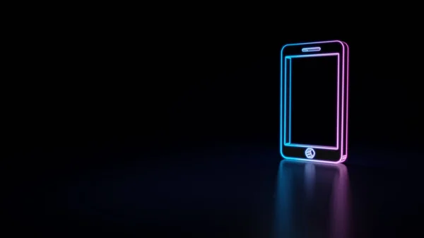Symbol Von Blauviolettem Neon Großdisplay Handy Isoliert Auf Schwarzem Hintergrund — Stockfoto
