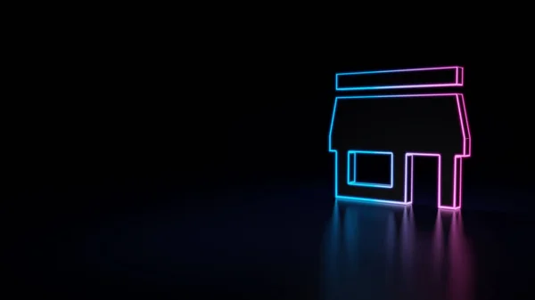 3d icon of blue violet neon store isolated on black background