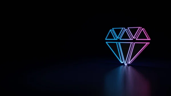 3d icon of blue violet neon diamond isolated on black background