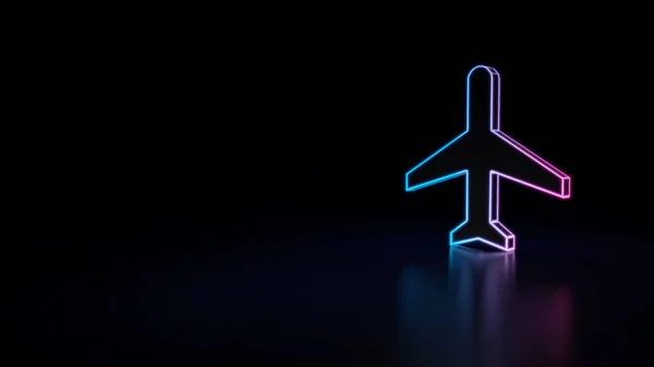 Значок Синього Фіолетового Неонового Літака Ізольовано Чорному Тлі — стокове фото