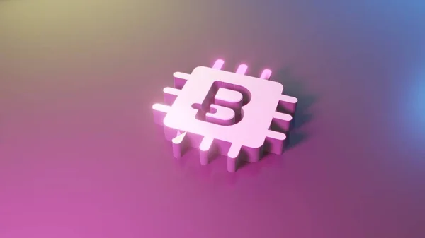 Symbole 3d de Bitcoin puce icône rendu — Photo