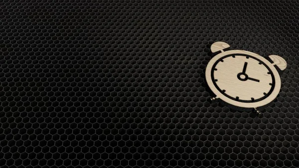 Símbolo 3d de madera del icono del reloj despertador render —  Fotos de Stock