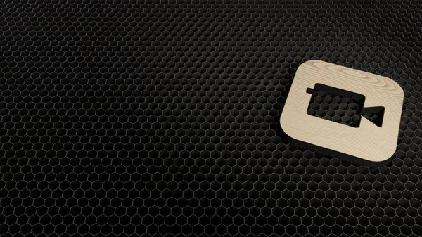 Icono de madera 3d de la aplicación de la cámara icono de renderizado — Foto de Stock
