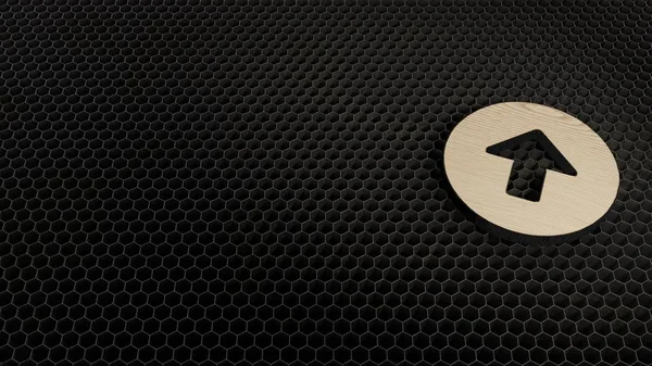 Símbolo de madera 3d de flecha hacia arriba en el icono de círculo de renderizado — Foto de Stock