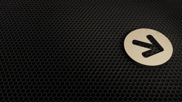 Símbolo 3d de madera de flecha derecha en el icono de círculo de renderizado —  Fotos de Stock