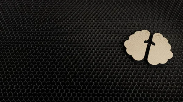 Símbolo 3d de madeira do ícone do cérebro renderizar — Fotografia de Stock