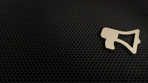 Símbolo 3d de madeira do ícone bullhorn render — Fotografia de Stock