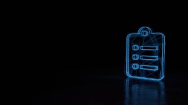 Siyah arka plan üzerinde izole pano listesi sembolü 3d parlayan tel kafes sembolü