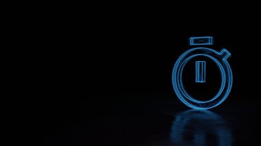 Siyah arka plan üzerinde izole kronometre sembolü 3d parlayan tel kafes sembolü