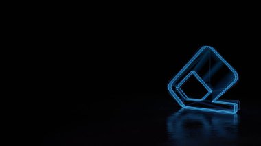 Siyah arkaplanda izole edilmiş silgi sembolünün 3d parlayan kablo sembolü