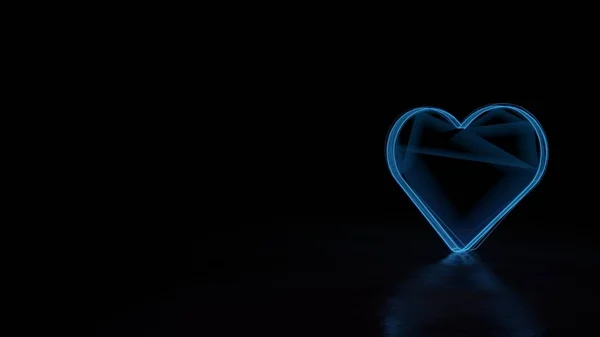 3d glowing wireframe symbol of symbol of heart isolated on black background — Stock Photo, Image