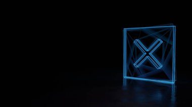 Siyah arkaplanda izole edilmiş çarpım 1 sembolünün 3d parlayan kablo sembolü