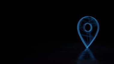 Siyah arkaplanda izole edilmiş harita yer tutucusunun 3d parlayan geniş çerçeve sembolü