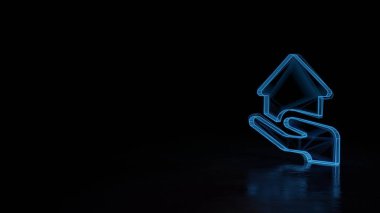 Siyah arkaplanda izole edilmiş ev sembolünün 3d parlayan kablo sembolü