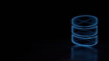 Siyah arkaplanda izole edilmiş veritabanı sembolünün 3d parlayan kablo sembolü