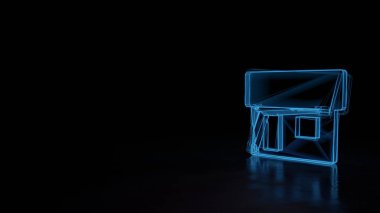 Siyah arkaplanda izole edilmiş dükkan sembolünün 3d parlayan kablo sembolü