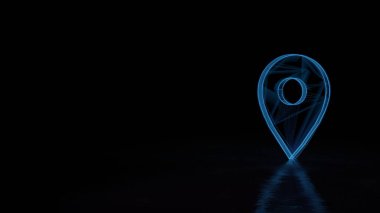 Siyah arkaplanda izole edilmiş yer tutucunun sembolü olan 3d parlayan kablo sembolü