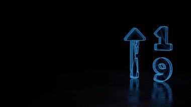 Siyah arkaplanda izole edilmiş sayısal bir sembolün 3d parlayan kablo sembolü