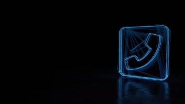 Siyah arkaplanda izole edilmiş telefon karesinin 3d parlayan kablo sembolü