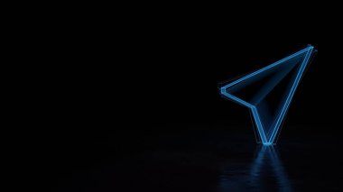 Siyah arkaplanda izole edilmiş navigasyon sembolünün 3d parlayan kablo sembolü