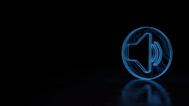Siyah arkaplanda izole edilmiş hoparlör sembolünün 3d parlayan kablo sembolü