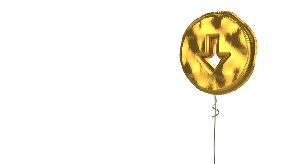 Χρυσό μπαλόνι σύμβολο του κάτω βέλους σε κύκλο σε λευκό φόντο — Φωτογραφία Αρχείου