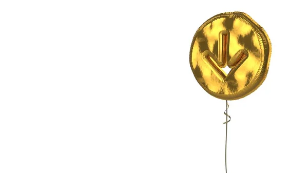 Χρυσό μπαλόνι σύμβολο του κάτω βέλους σε κύκλο σε λευκό φόντο — Φωτογραφία Αρχείου