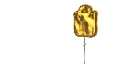 Beyaz zemin üzerinde çanta altın balon sembolü