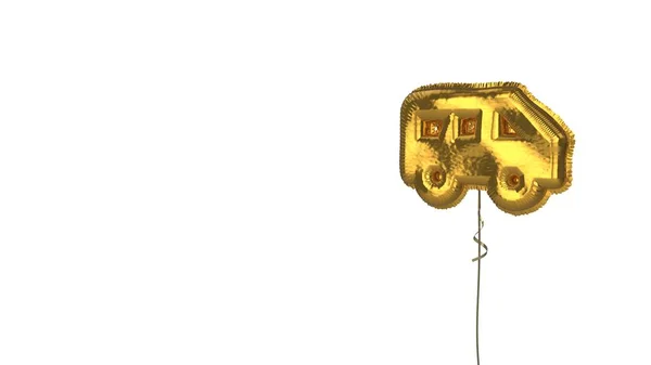 Gouden ballon symbool van zijaanzicht van een bus op witte achtergrond — Stockfoto