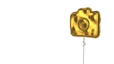 Beyaz arkaplanda kameranın altın rengi balon sembolü