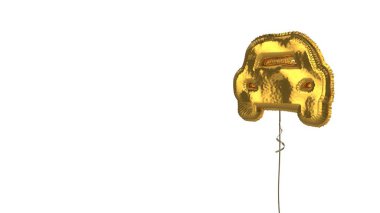 Beyaz arka planda spor arabanın altın rengi balon sembolü