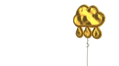 Beyaz arkaplanda yağmur bulutunun altın rengi balon sembolü