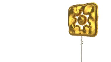 Beyaz arkaplanda kare şeklinde çarkın altın rengi balon sembolü