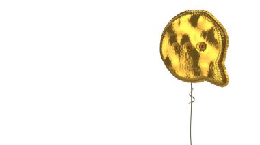 Beyaz arkaplanda yuvarlak sohbet balonunun altın rengi balon sembolü